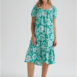 Floral Teal Dress with White Accents maternity